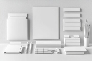 Realistic blank stationery set mockup isolated created with generative ai