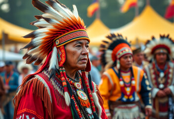 Obraz premium Elaborate Native American Pow Wow with Detailed Regalia
