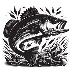 sea bass fish illustration silhouette vector