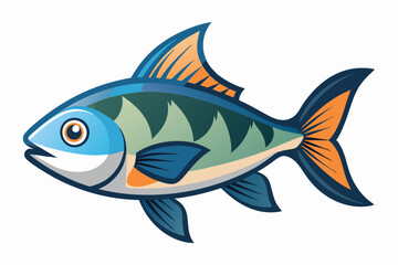 Fototapeta premium Cartoon Illustration of a Blue and Green Fish with Orange Fins