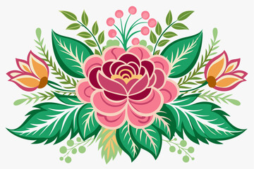 Colorful Floral Bouquet with Pink Rose and Green Leaves