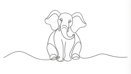 Obraz premium Continuous Line Drawing of a Sitting Elephant