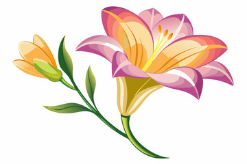 Pink and Yellow Flower with Green Stem and Leaves