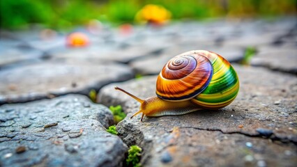 A Miniature Adventure: Witnessing a Snail's Exploration of a Concrete Landscape AI Generated