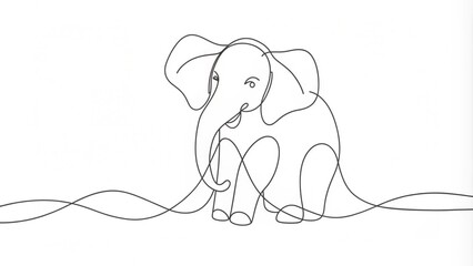 Obraz premium Continuous Line Drawing of a Sitting Elephant