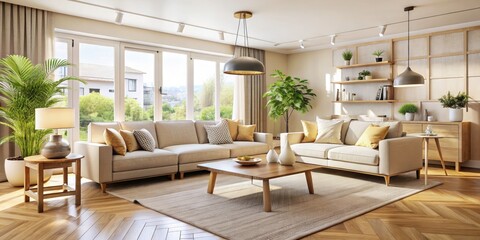 Modern bright living room with beige furniture, modern, bright, living room, beige, furniture, home decor