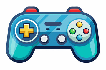 Obraz premium Blue and Green Video Game Controller with Yellow Plus Button