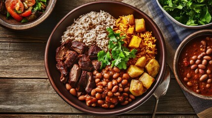 A beautifully plated traditional Dominican food, captured from the perspective of a famous food photographer
