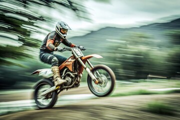 A man is riding a dirt bike on a dirt track