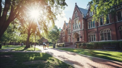 Obraz premium Picturesque university campus with historic buildings and modern facilities.