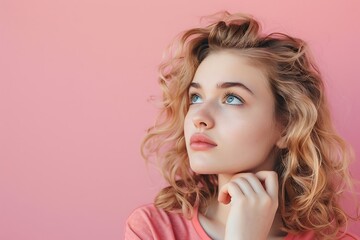 Young Blonde Woman with Blue Eyes Looking Up