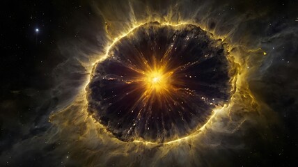 Massive supernova in endless space, shining solar lights in dark abstract background