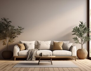 Scandinavian style dining room with wooden chair and table. Lush lava coloured dining room design. 3D illustration.