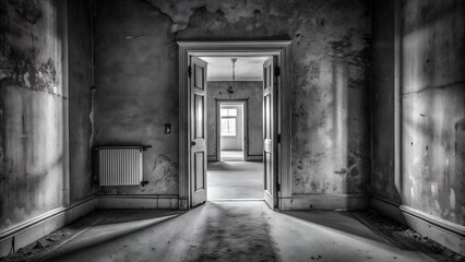 An Eerie Open Door at the End of a Forgotten Hallway  AI Generated