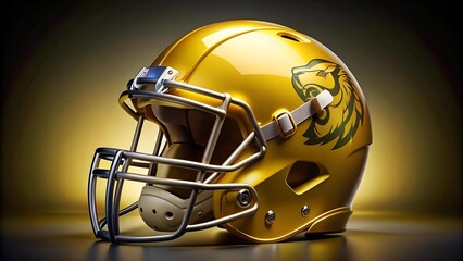 Fototapeta premium Golden Glory: A Yellow Football Helmet Emblazoned with a Majestic Lion Generative AI