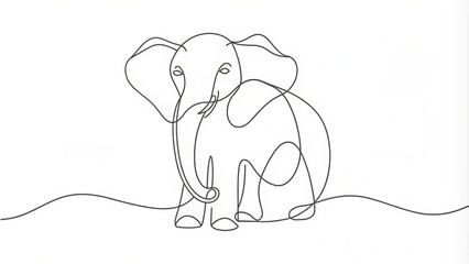 Obraz premium Continuous Line Drawing of a Sitting Elephant