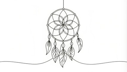 Fototapeta premium Continuous Line Drawing of a Dreamcatcher