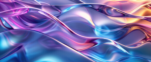 Liquid glass texture background, shiny iridescent waves, abstract pattern with purple gradient. Theme of color, wallpaper, metal, water, paint