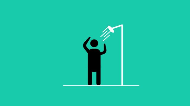 Animation video of shower icon with man.