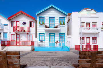 Colorful houses belonging to the beach of Costa Nova, in Aveiro