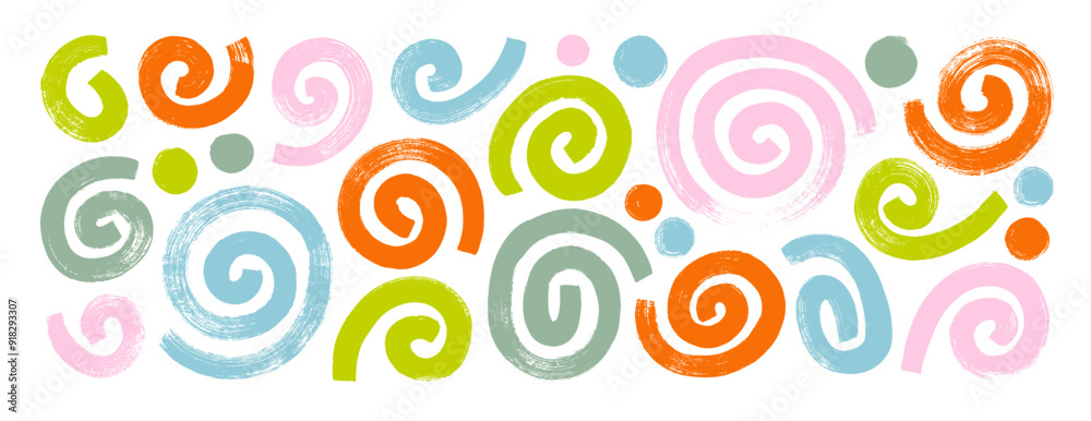 Aufkleber various colorful abstract geometric brush drawn bold spirals and swirls. hand drawn circular round f