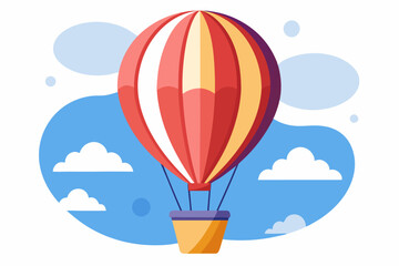 Red and Yellow Striped Hot Air Balloon in a Blue Sky with Clouds