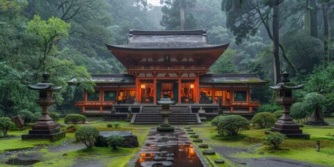 Tranquil Japanese Temple Amidst Lush Greenery