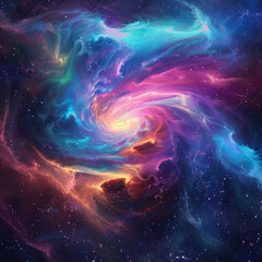 Cosmic Nebula with Swirling Colors and Stars