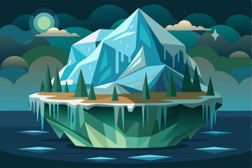 Fototapeta premium Glacial Ice Mountain Floating on a Dark Blue Lake