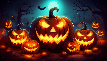  Glowing Jack-o'-Lantern Gathering- A scene of glowing jack-o'-lanterns with unique expressi_1(122)