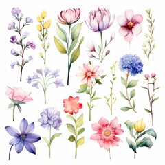 Beautifully detailed watercolor flowers in a range of colors and styles showcasing botanical elegance.