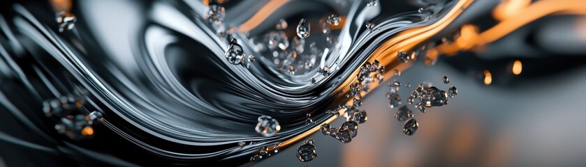 Abstract fluid motion with metallic and orange hues, depicting liquid elegance and dynamic flow. Perfect for backgrounds and modern design.