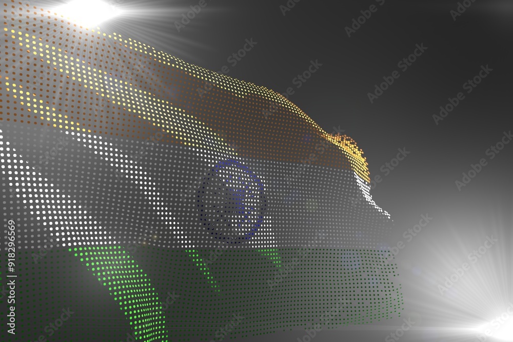 Wall mural pretty digital picture of India flag made of dots waving on grey with empty space for your content - any feast flag 3d illustration..