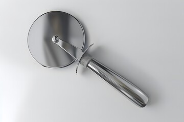 Silver Pizza Cutter on White Background