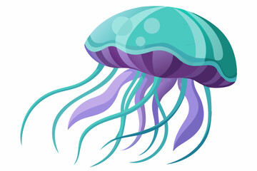 A Cartoon Illustration of a Blue and Purple Jellyfish with Tentacles