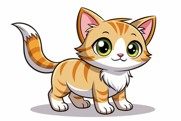Obraz premium Adorable Cartoon Cat with Orange Stripes and Big Green Eyes