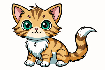 Fototapeta premium Adorable Cartoon Cat with Big Green Eyes and Striped Fur