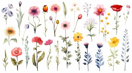 Beautifully detailed watercolor flowers in a range of colors and styles showcasing botanical elegance.