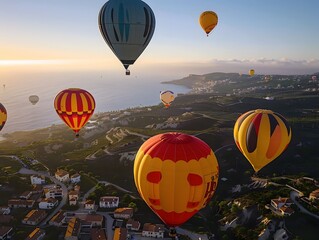 Obraz premium Hot Air Balloon Flight Over Coastal Landscape