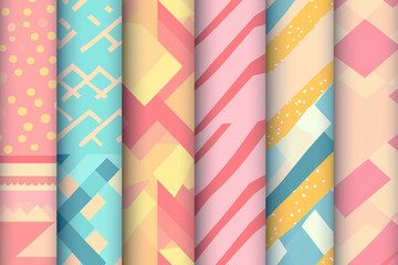 Fototapeta premium A collection of geometric seamless patterns in various bright, pastel colors