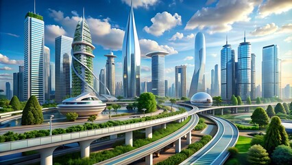 A futuristic city featuring cutting-edge transportation systems and energy-efficient infrastructures.