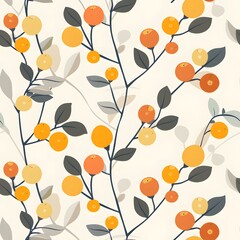 Vibrant floral pattern featuring orange and yellow fruits on a soft background.