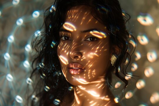 Woman with Dark Hair and Brown Eyes in Light
