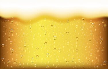 Background of foamy beer with bubbles and drops