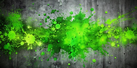Vibrant neon green watercolor splatters and abstract shapes blend with rugged concrete texture, creating a unique, modern, and edgy abstract background with depth and visual interest.