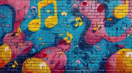 Obraz premium Vibrant Graffiti Music Notes Wall Art with Urban Street Style