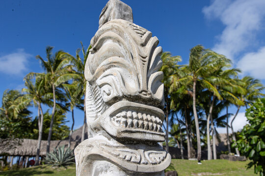 Large tiki statue on a tropical island in the south pacific. 