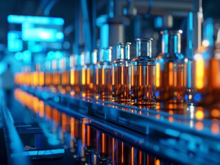 Glass Bottles on a Conveyor Belt in a Factory Setting