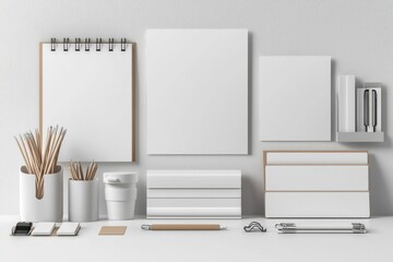 Realistic blank stationery set mockup isolated created with generative ai
