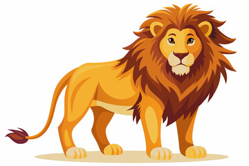 Obraz premium Cartoon Illustration of a Standing Lion with a Brown Mane